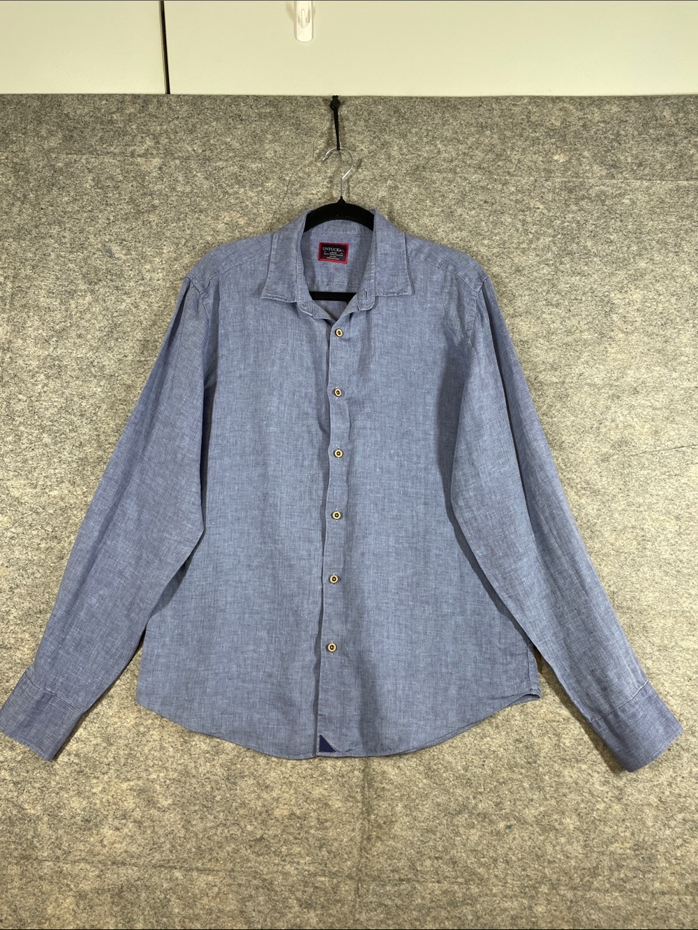 UNTUCKit Linen Button Up Shirt Blue Large Casual Coastal Business Casual Resort